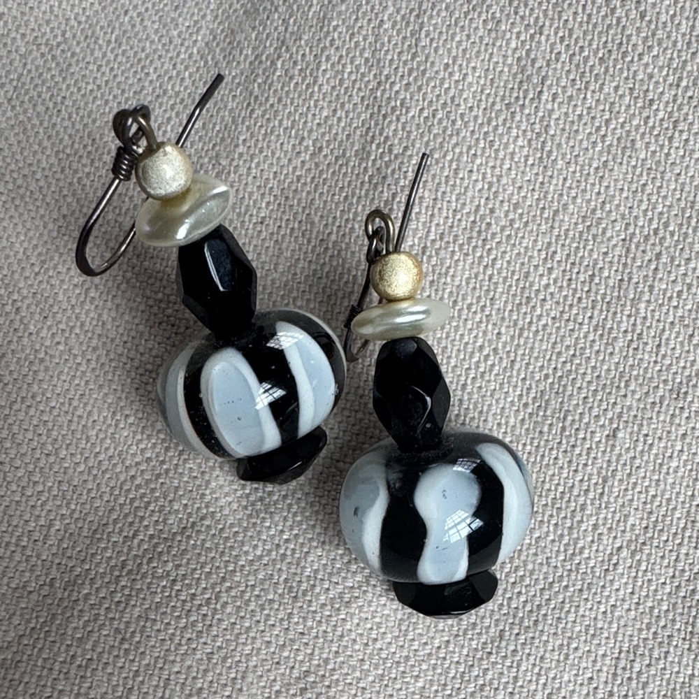 Handcrafted Black and White Beaded Earrings